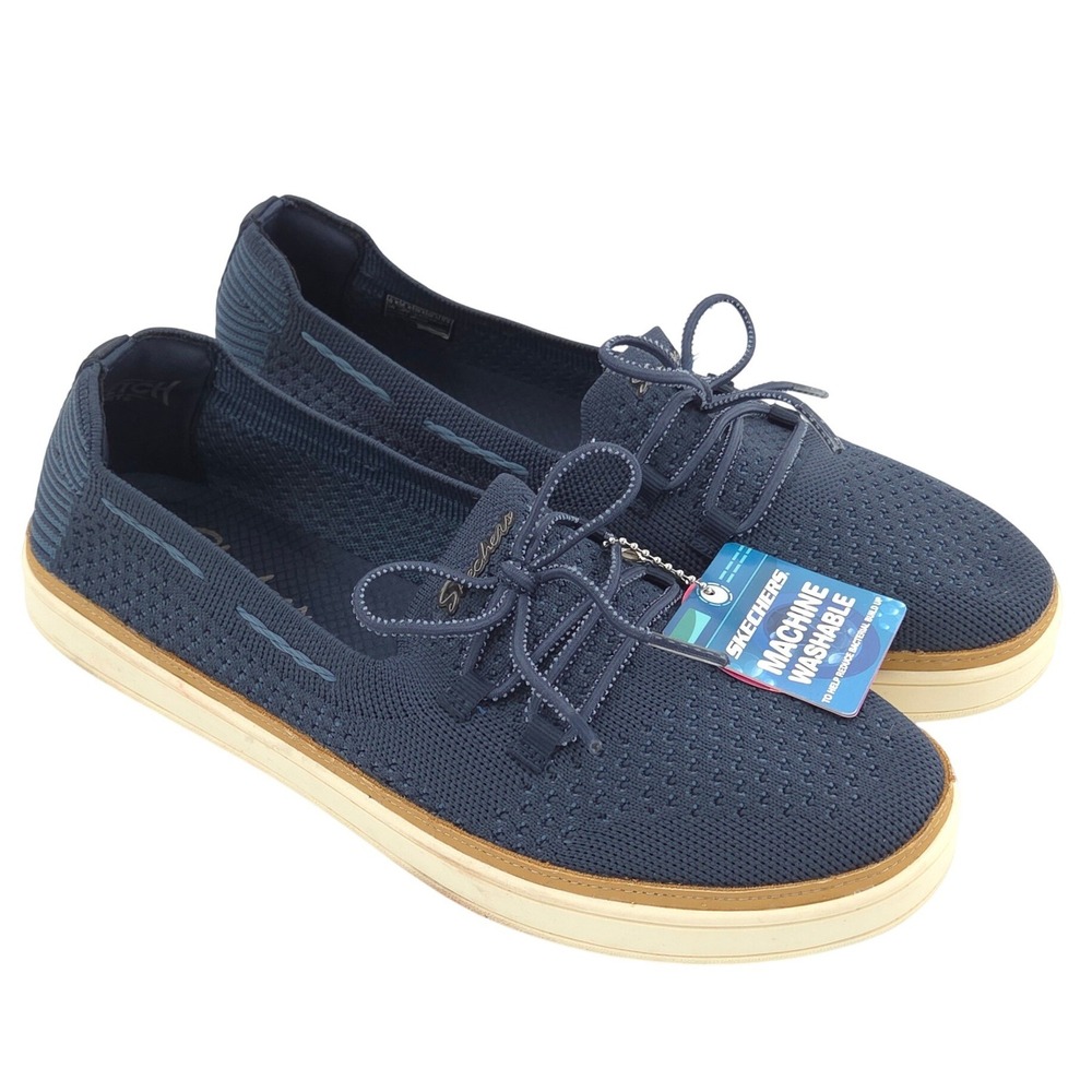 Skechers Coastal Drive Sneakers Womens 9.5 Blue Boat Shoe Knit Memory Foam NEW